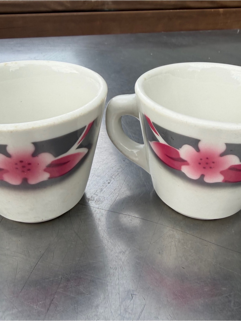 Vintage Sterling Vitrified China Cups Set of 2 Pink Floral East Liverpool Ohio